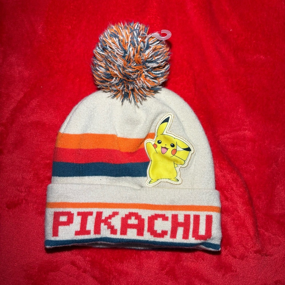 Pikachu Knit Beanie with Pom Pom